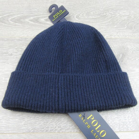 Polo Ralph Lauren Wool Blend Beanie Cap One Size Navy Blue NEW - Picture 6 of 9